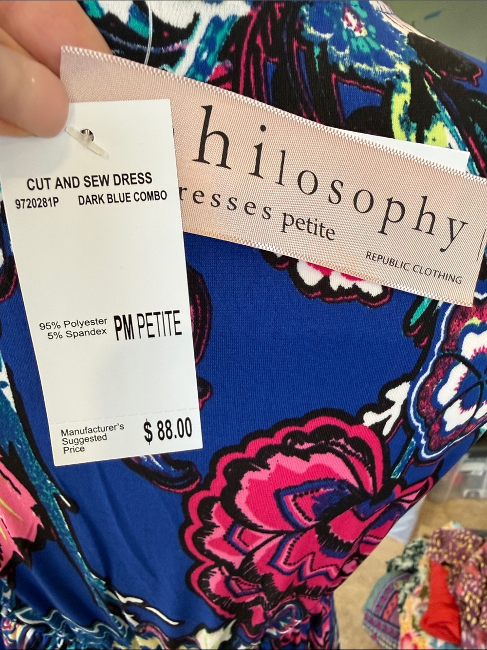 Philosophy Royal Blue Watercolor Midi Dress New with Tags size Petite Medium. - Picture 5 of 5